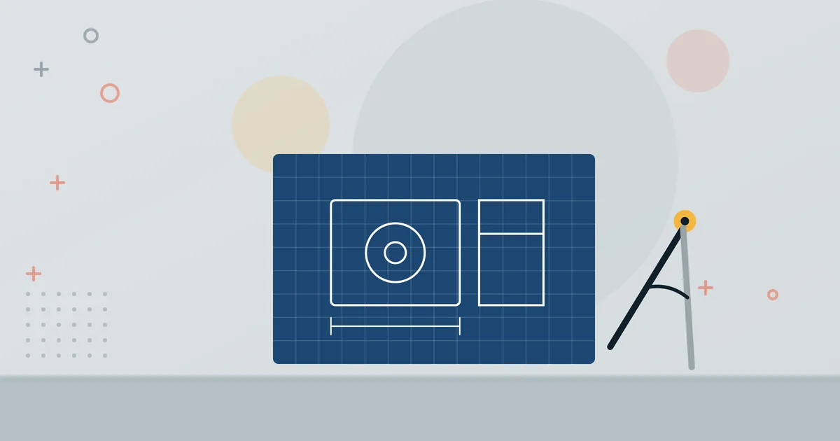 Illustration: technical drawing on a blueprint with a drafting compass – engineering services industry