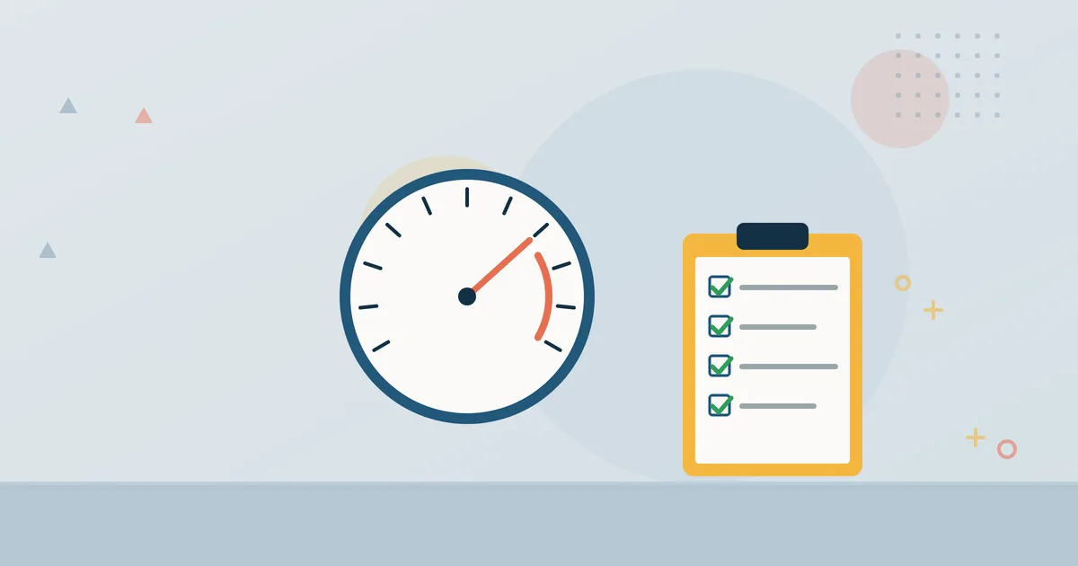 Illustration: measuring gauge with a needle and test report with ticks – technical testing and commissioning industry