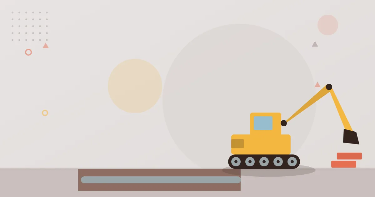 Illustration: Bagger an einem offenen Graben mit verlegtem Rohr – Branche Tiefbau