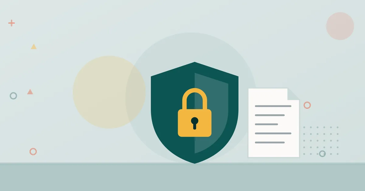 Illustration: shield with a padlock next to a text document – privacy policy