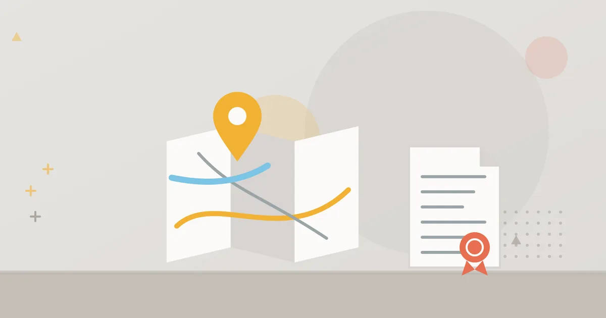 Illustration: map with a location pin and a document with a seal – address and company details of E.T. Hoch- und Tiefbau GmbH