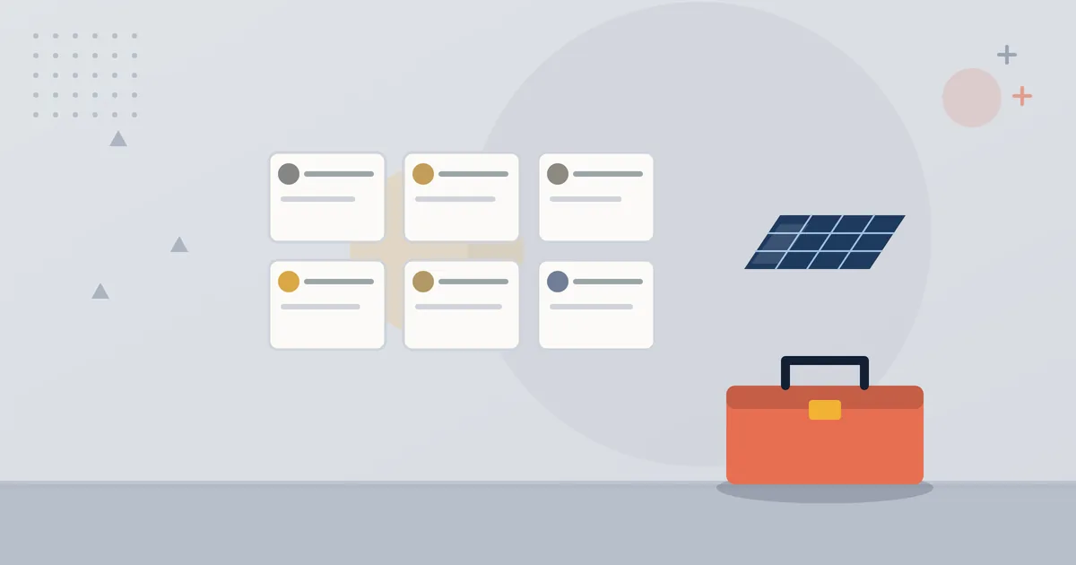 Illustration: service cards, toolbox and solar panel – services of IC MONTAGE and IC SOLAR
