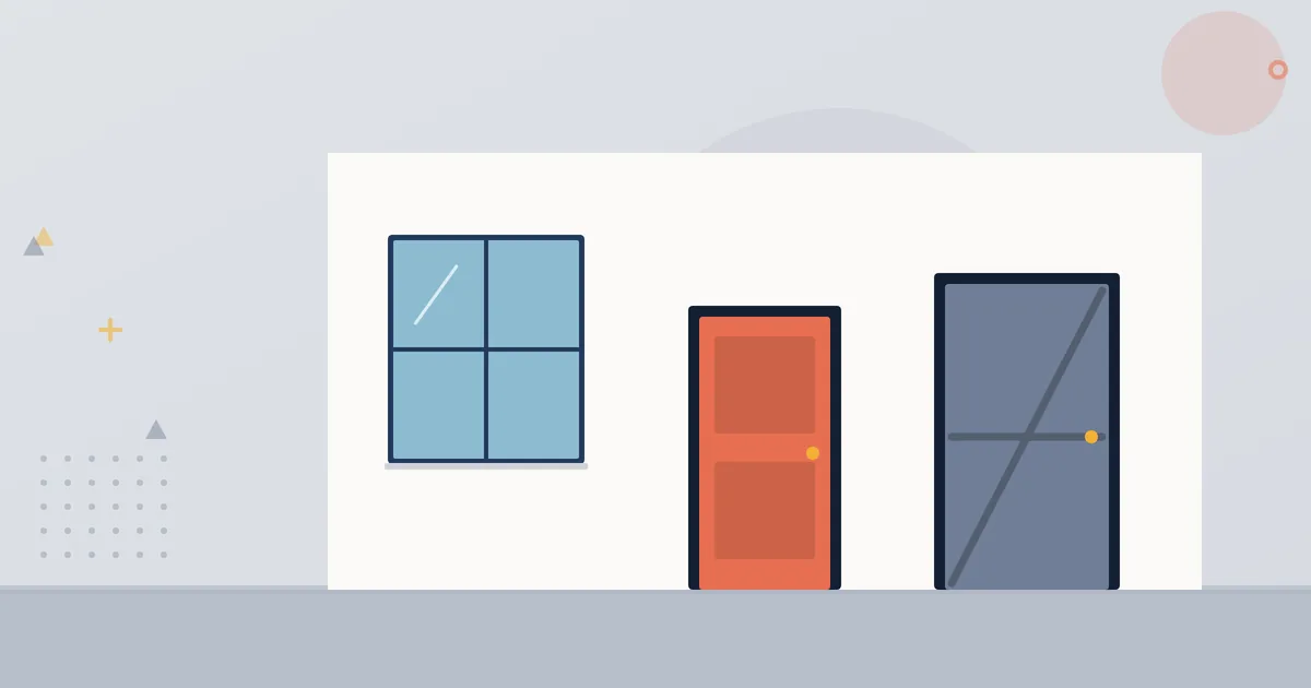 Illustration: window, front door and loft door with cross braces in a wall – windows, doors and loft doors, IC MONTAGE