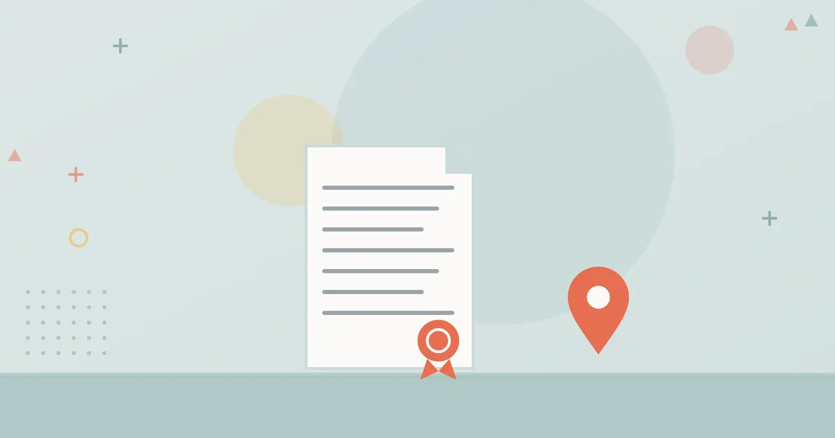 Illustration: document with a seal and a location pin – legal notice and provider identification