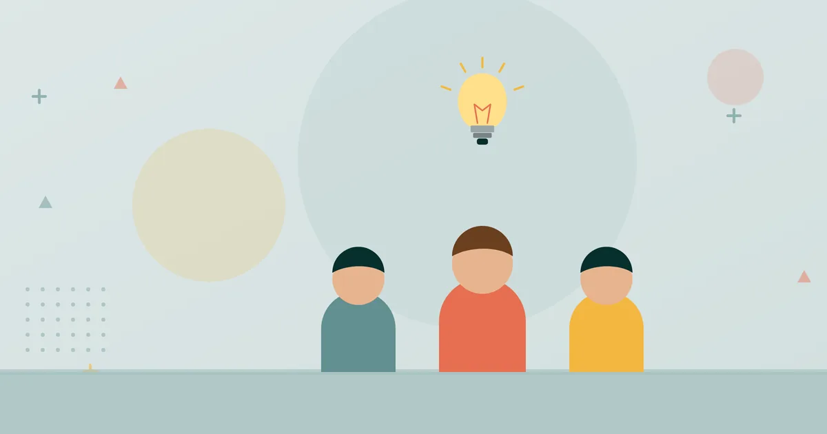 Illustration: three people with a light bulb above them – about Firmenjob
