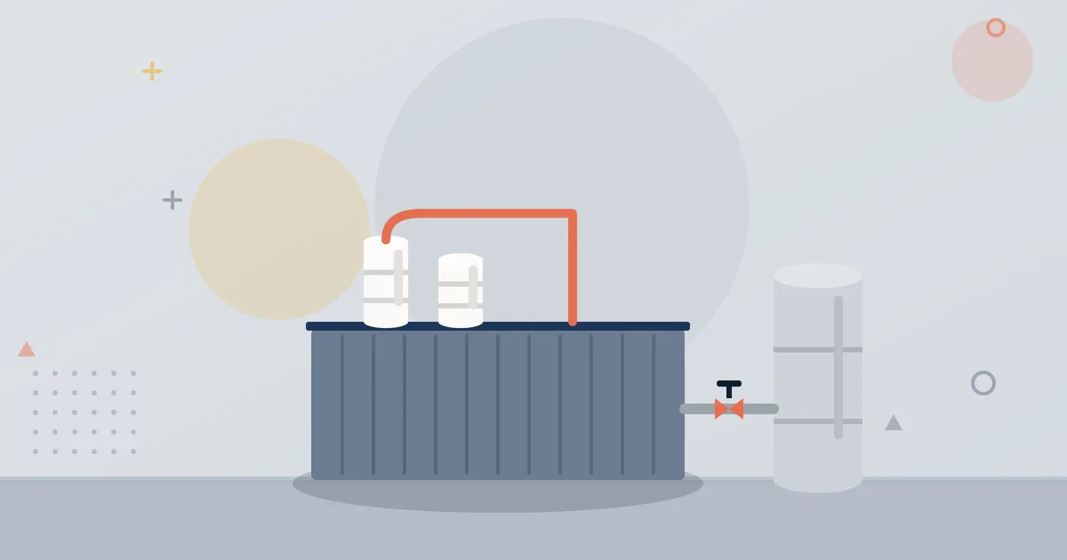 Illustration: containerised plant with vessels, pipework and a valve – HTP production plants, WEPA-Technologies
