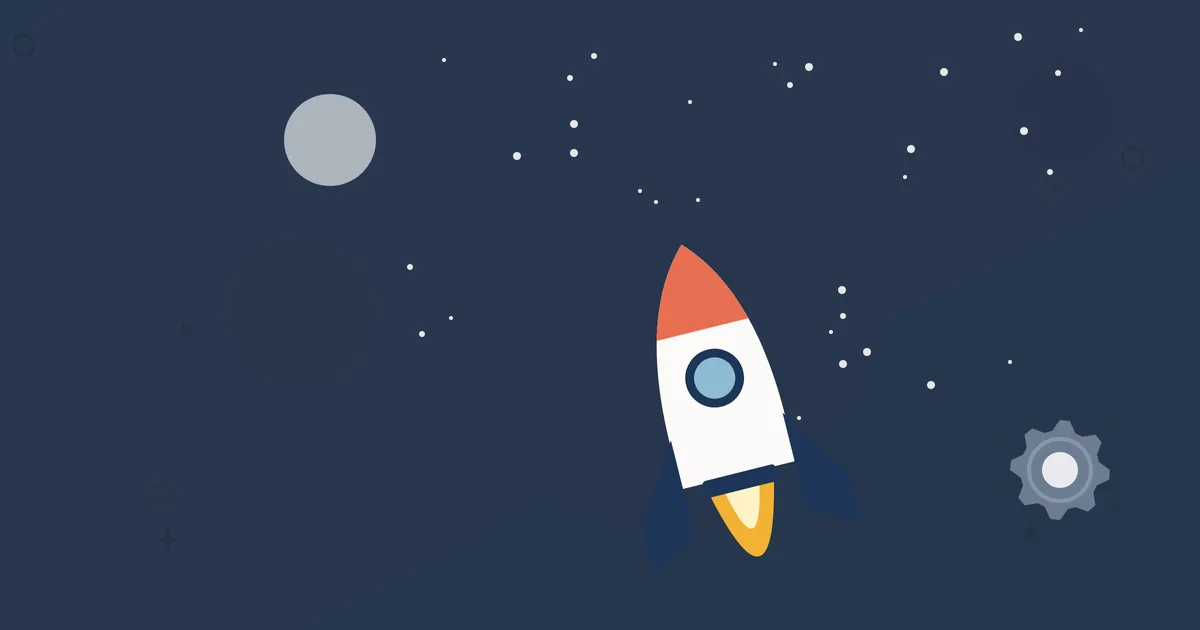 Illustration: rocket climbing against a starry sky with a moon and a gear – aerospace and rocket propulsion, WEPA-Technologies