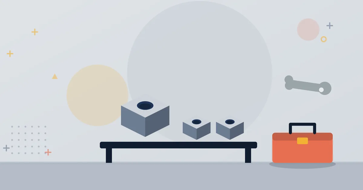 Illustration: Werkbank mit Prototyp und kleinen Serienteilen, Werkzeugkasten und Schraubenschlüssel – Prototypenbau und Kleinserienfertigung, WEPA-Technologies