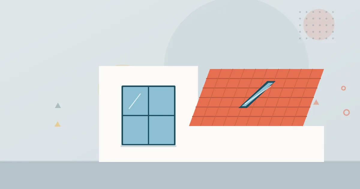 Illustration: window with glazing bars in a house wall and a roof window in a tiled roof – windows and roof windows, ZMD Innenausbau