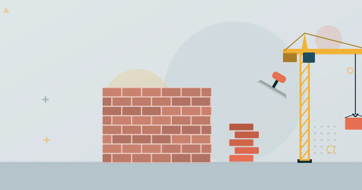 Illustration: masonry wall in progress, stack of blocks, trowel and crane – building and solid construction, ZMD Innenausbau